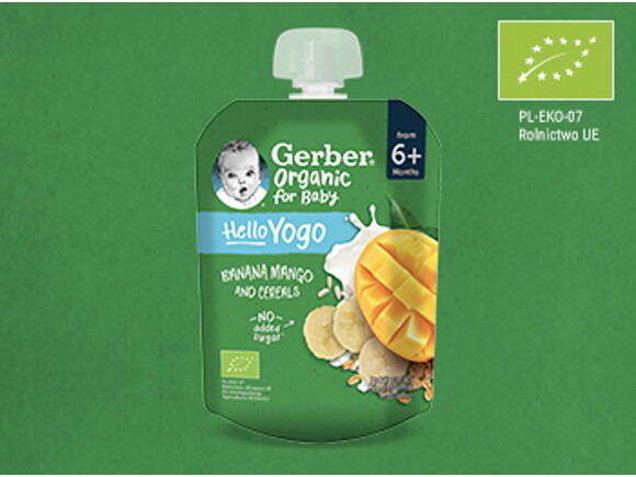 Gerber Organic Banany mango z jogurtem i płatkami zbóż